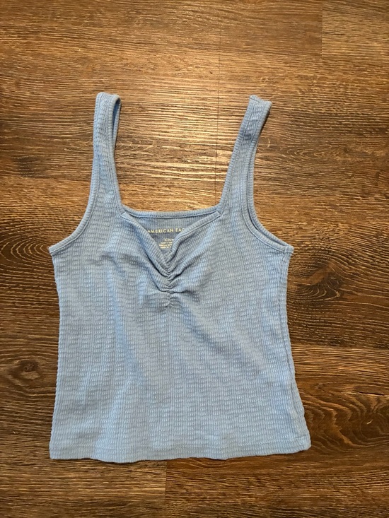 American Eagle Outfitters Tops - American Eagle Outfitters Light Blue Ribbed Ruched Crop Tank Top